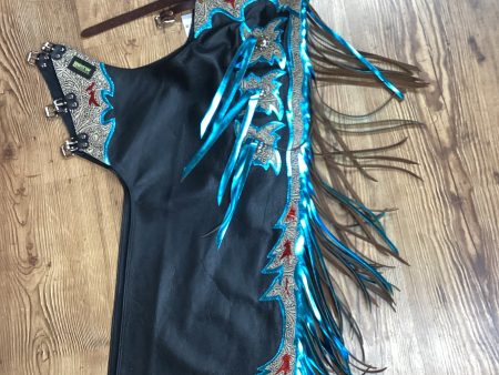 *BULL RIDING CHAPS- BLK & TEAL-22 X 42 For Cheap