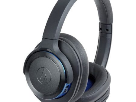 Audio-Technica Solid Bass Bluetooth Wireless Over-Ear Headphones with Built-In Mic & Control, Black Blue - Refurbished Online Sale